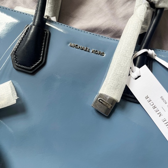 Michael Kors Mercer Convertible Large Patent Leather Tote (Denim) - Picture 7 of 9